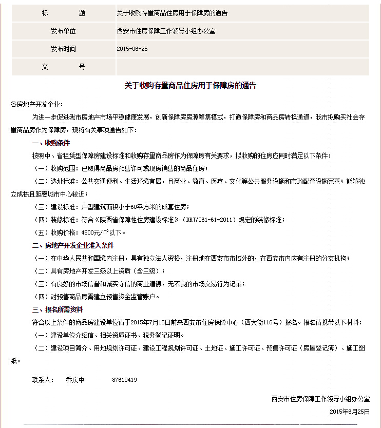 西安擬收購60平以下商品住房作為保障房